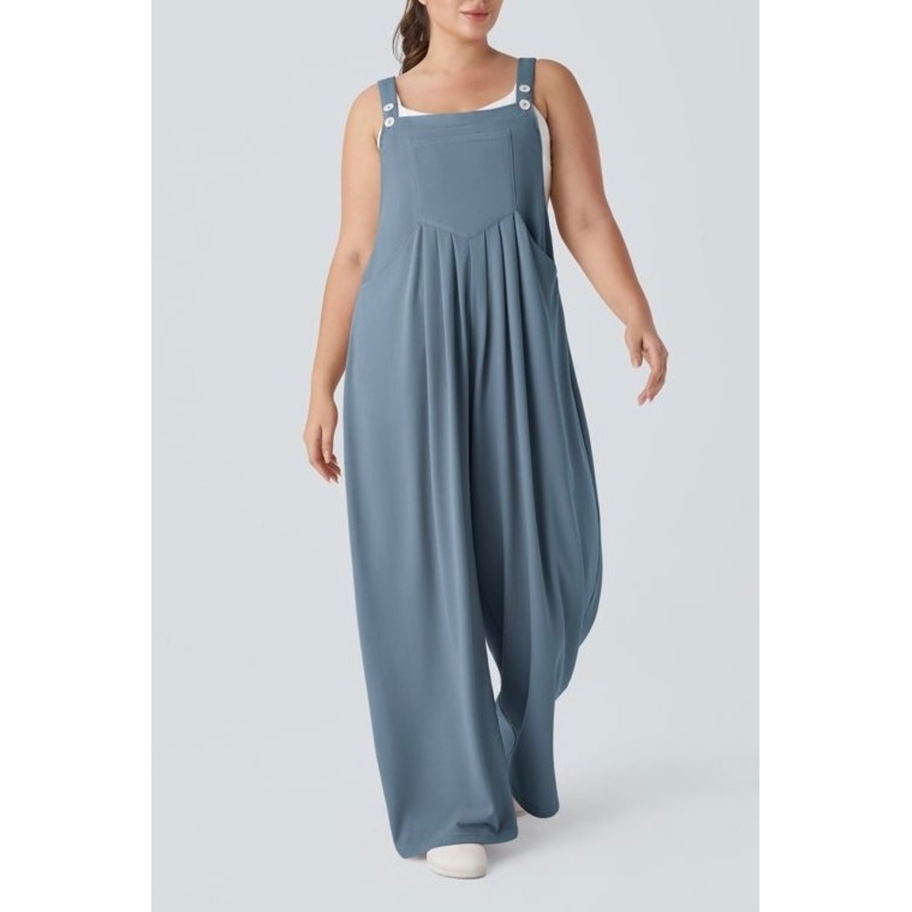 Halara Overalls Jumpsuit NEW Pockets Waffle Casual Mountain Spring Blue Small